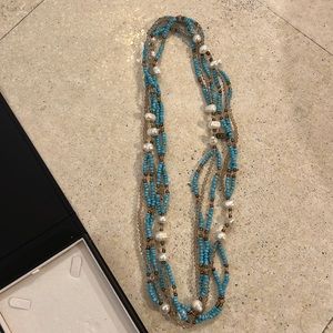 Custom made necklace NEVER USED real pearls with blue accents